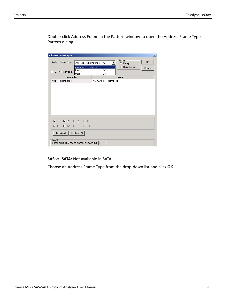 Address frame (sas only) | Teledyne LeCroy Sierra M6-2 SAS_SATA Protocol Analyzer User Manual User Manual | Page 95 / 496