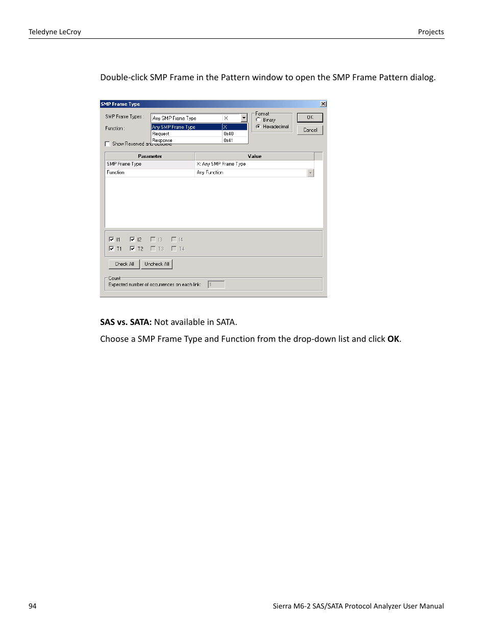 Smp frame (sas only) | Teledyne LeCroy Sierra M6-2 SAS_SATA Protocol Analyzer User Manual User Manual | Page 96 / 496