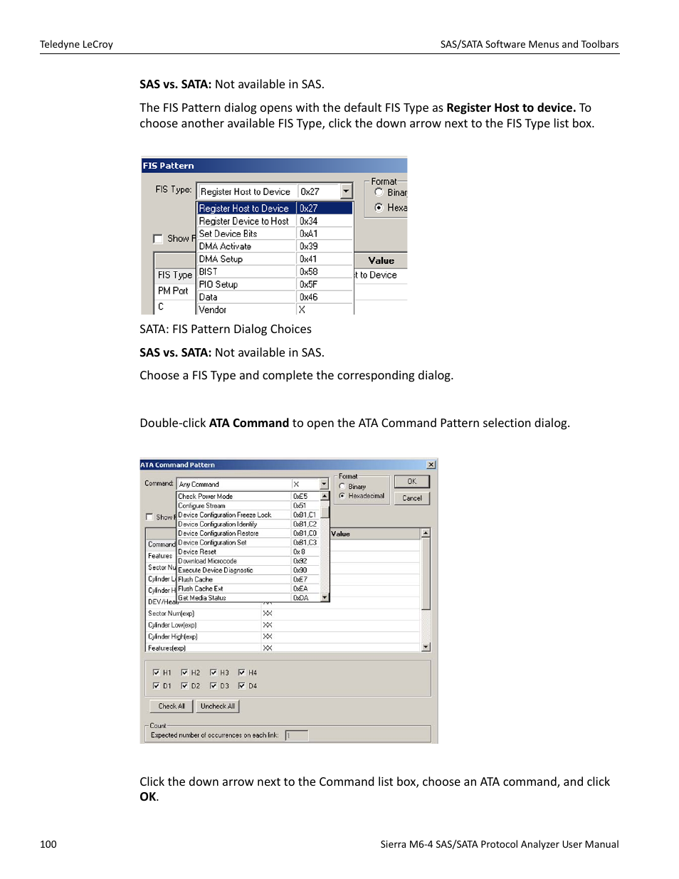Ata command pattern (sata only) | Teledyne LeCroy Sierra M6-4 SAS_SATA Protocol Analyzer User Manual User Manual | Page 102 / 498