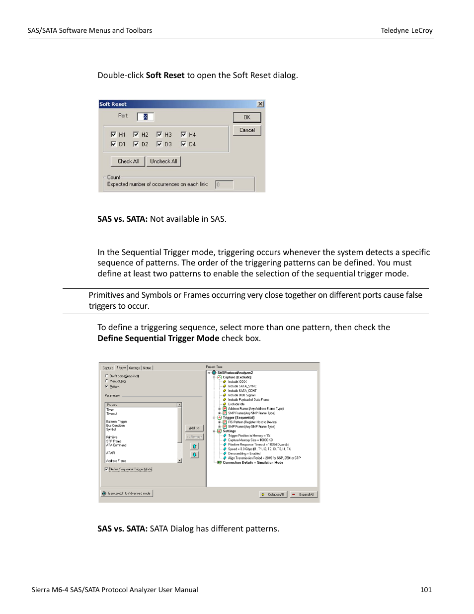 Soft reset (sata only), Sequential trigger mode | Teledyne LeCroy Sierra M6-4 SAS_SATA Protocol Analyzer User Manual User Manual | Page 103 / 498