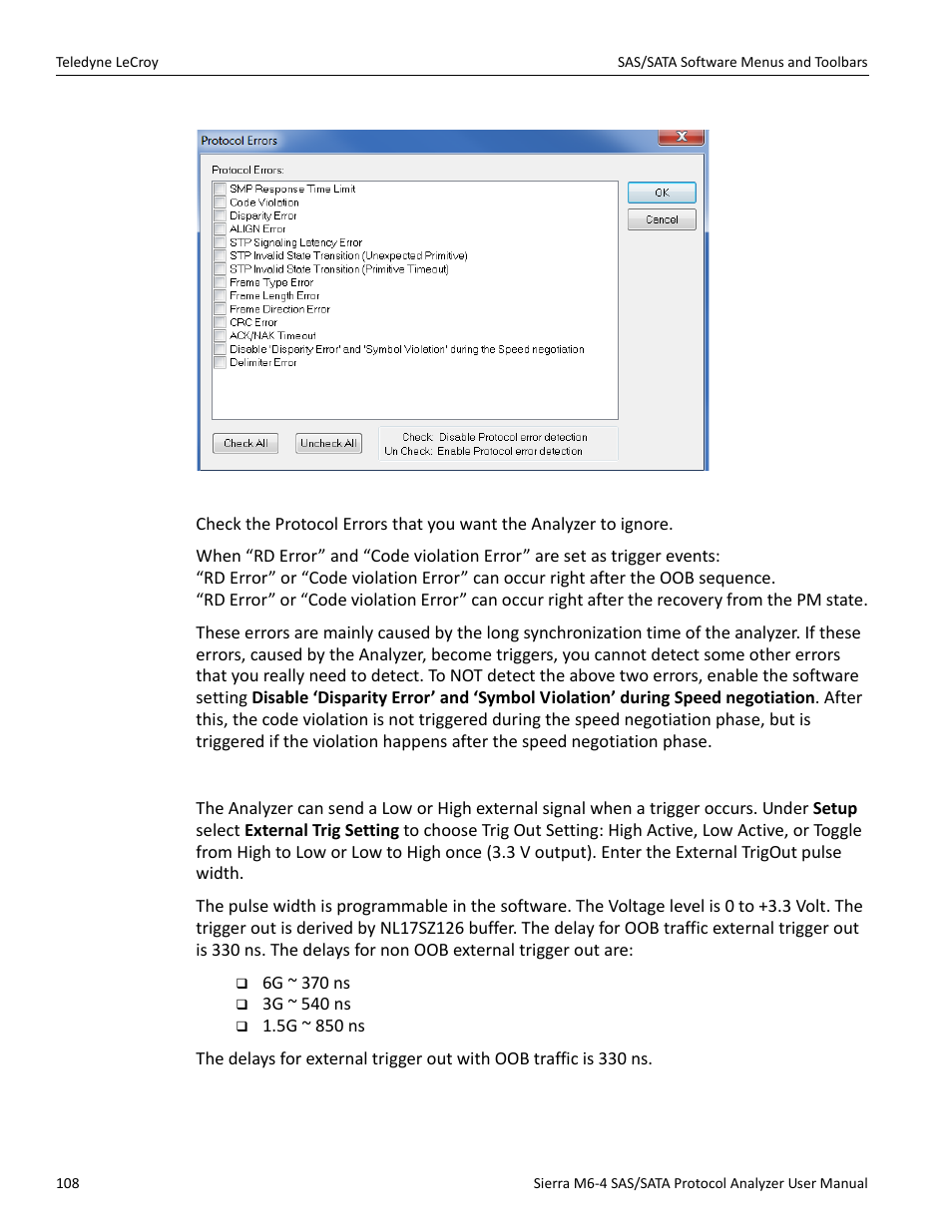 External trig out setting | Teledyne LeCroy Sierra M6-4 SAS_SATA Protocol Analyzer User Manual User Manual | Page 110 / 498