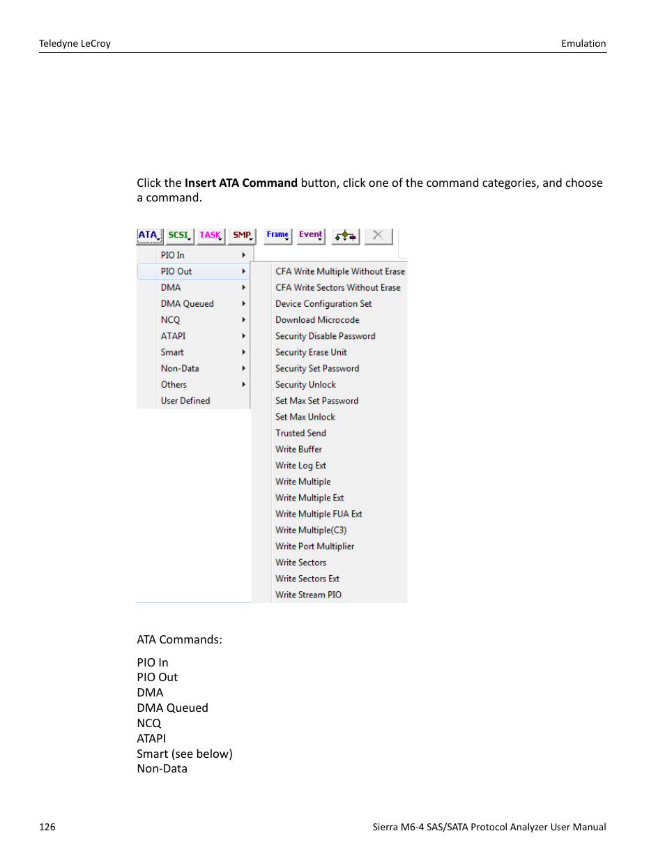 2 adding initiator or host emulator commands, Adding an ata command | Teledyne LeCroy Sierra M6-4 SAS_SATA Protocol Analyzer User Manual User Manual | Page 128 / 498