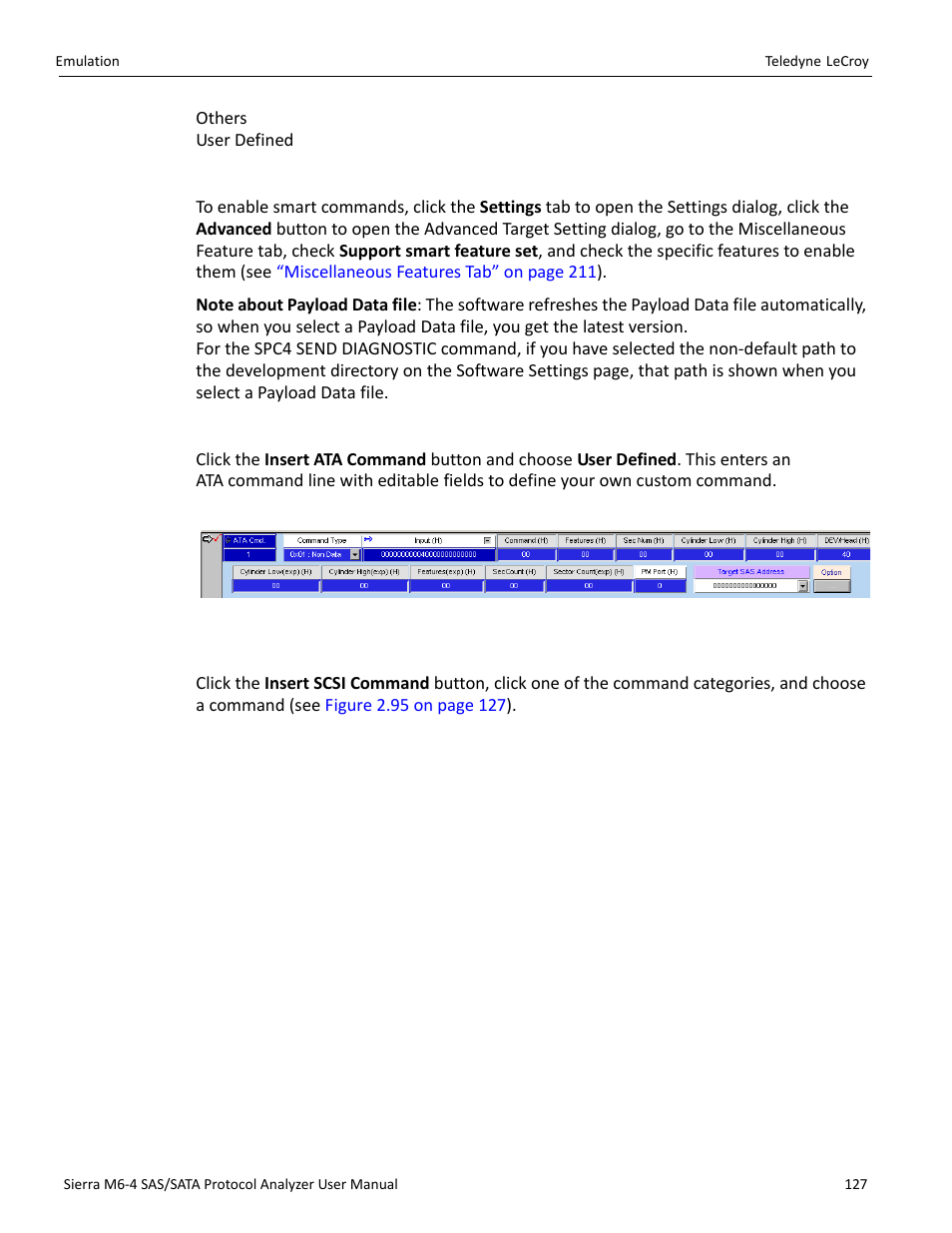 Smart commands (sata only), Adding a user-defined ata command, Adding a scsi command (sas only) | Teledyne LeCroy Sierra M6-4 SAS_SATA Protocol Analyzer User Manual User Manual | Page 129 / 498