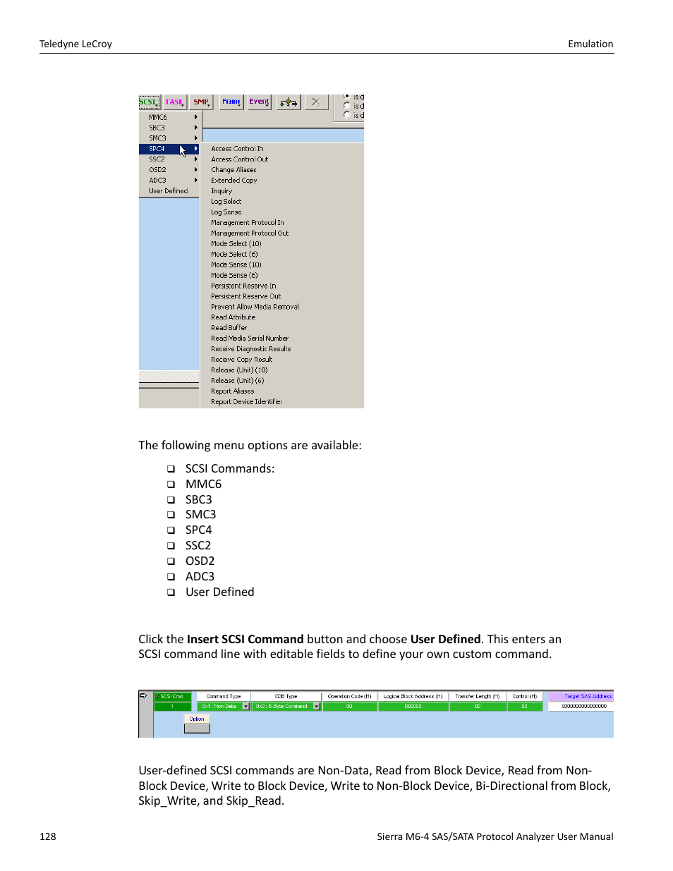 Adding a user-defined scsi command (sas only) | Teledyne LeCroy Sierra M6-4 SAS_SATA Protocol Analyzer User Manual User Manual | Page 130 / 498