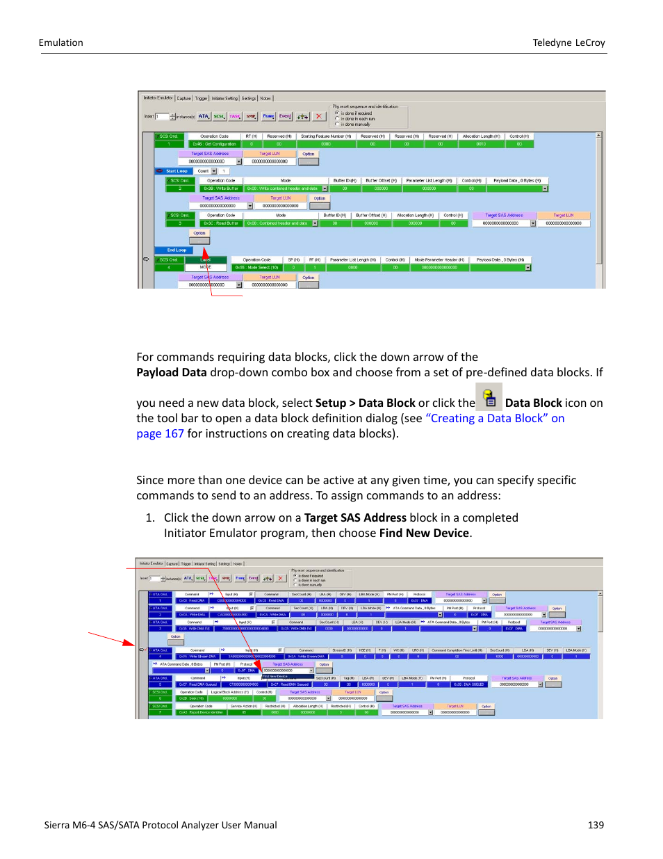 Data blocks, Exercising specific addresses, Ta block (see | Teledyne LeCroy Sierra M6-4 SAS_SATA Protocol Analyzer User Manual User Manual | Page 141 / 498