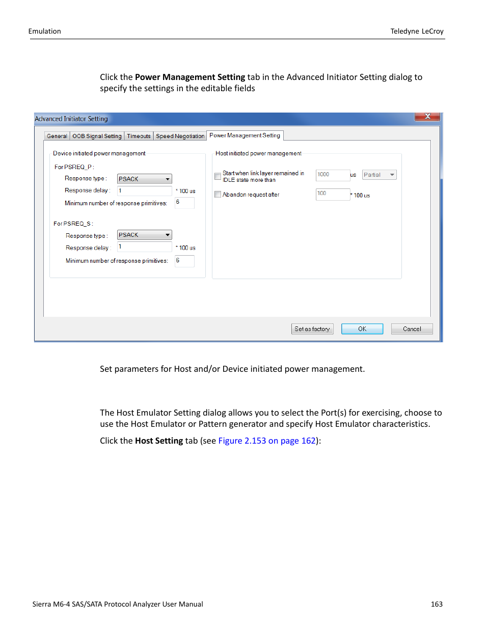 9 host setting tab (sata) | Teledyne LeCroy Sierra M6-4 SAS_SATA Protocol Analyzer User Manual User Manual | Page 165 / 498