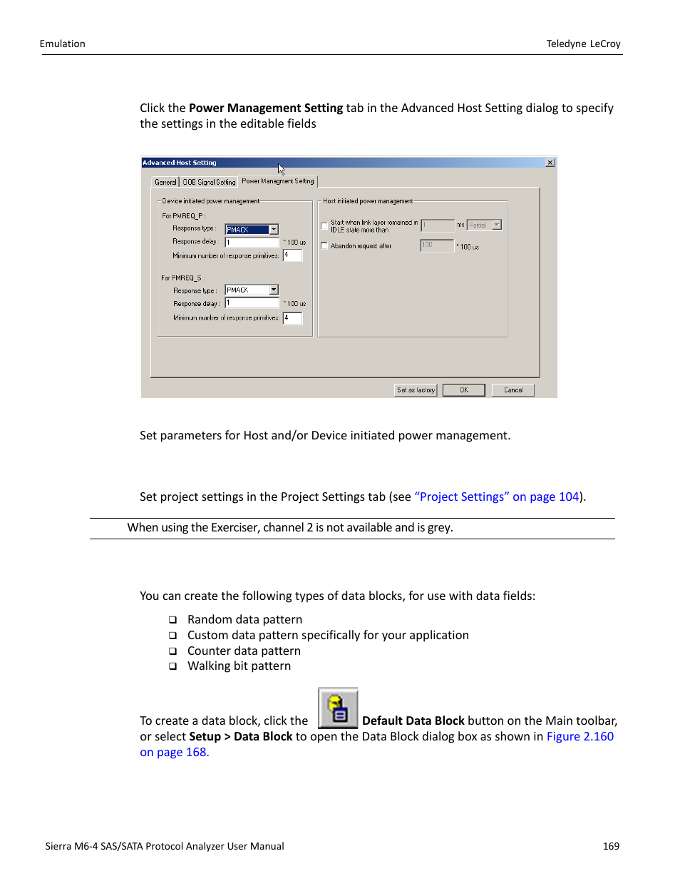 10 project settings, 11 creating a data block | Teledyne LeCroy Sierra M6-4 SAS_SATA Protocol Analyzer User Manual User Manual | Page 171 / 498