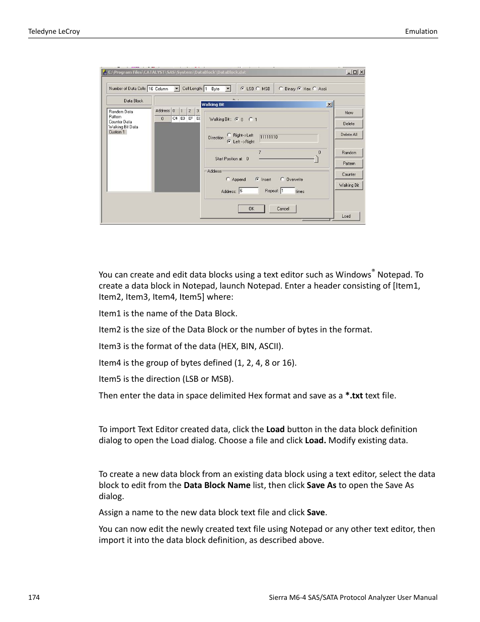 12 creating and editing data blocks as text, Load data, Save as | Teledyne LeCroy Sierra M6-4 SAS_SATA Protocol Analyzer User Manual User Manual | Page 176 / 498
