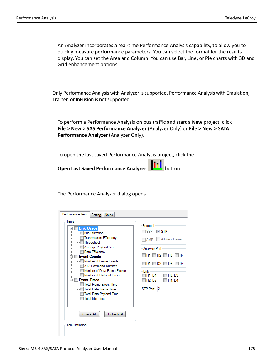 5 performance analysis, 1 performance analysis with analyzer only, New performance analysis project | Last saved performance analysis project, 2 performance analysis project | Teledyne LeCroy Sierra M6-4 SAS_SATA Protocol Analyzer User Manual User Manual | Page 177 / 498