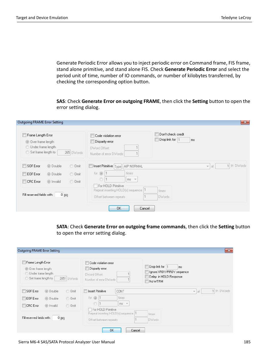 Setting general errors | Teledyne LeCroy Sierra M6-4 SAS_SATA Protocol Analyzer User Manual User Manual | Page 187 / 498