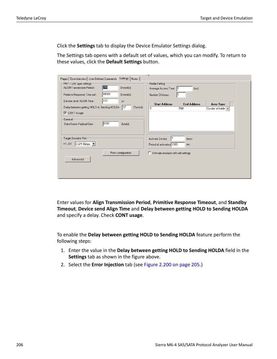 14 device emulator settings (sata only) | Teledyne LeCroy Sierra M6-4 SAS_SATA Protocol Analyzer User Manual User Manual | Page 208 / 498