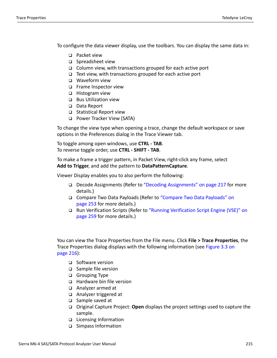 2 using the viewer display, 2 trace properties | Teledyne LeCroy Sierra M6-4 SAS_SATA Protocol Analyzer User Manual User Manual | Page 219 / 498
