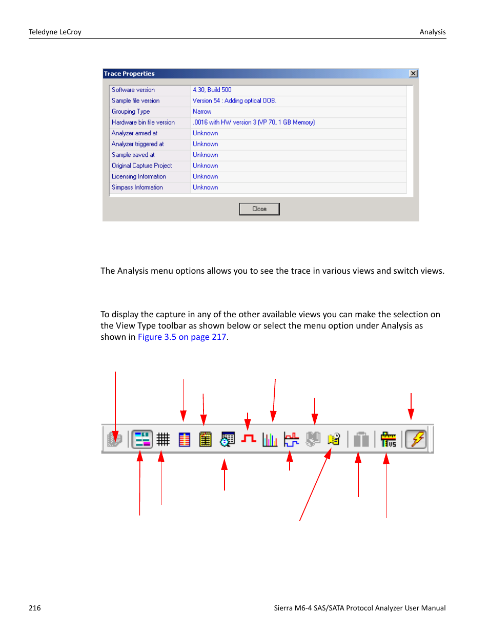 3 analysis, 1 show analysis toolbar, Ion see | Show analysis toolbar, Figure 3.3 on | Teledyne LeCroy Sierra M6-4 SAS_SATA Protocol Analyzer User Manual User Manual | Page 220 / 498