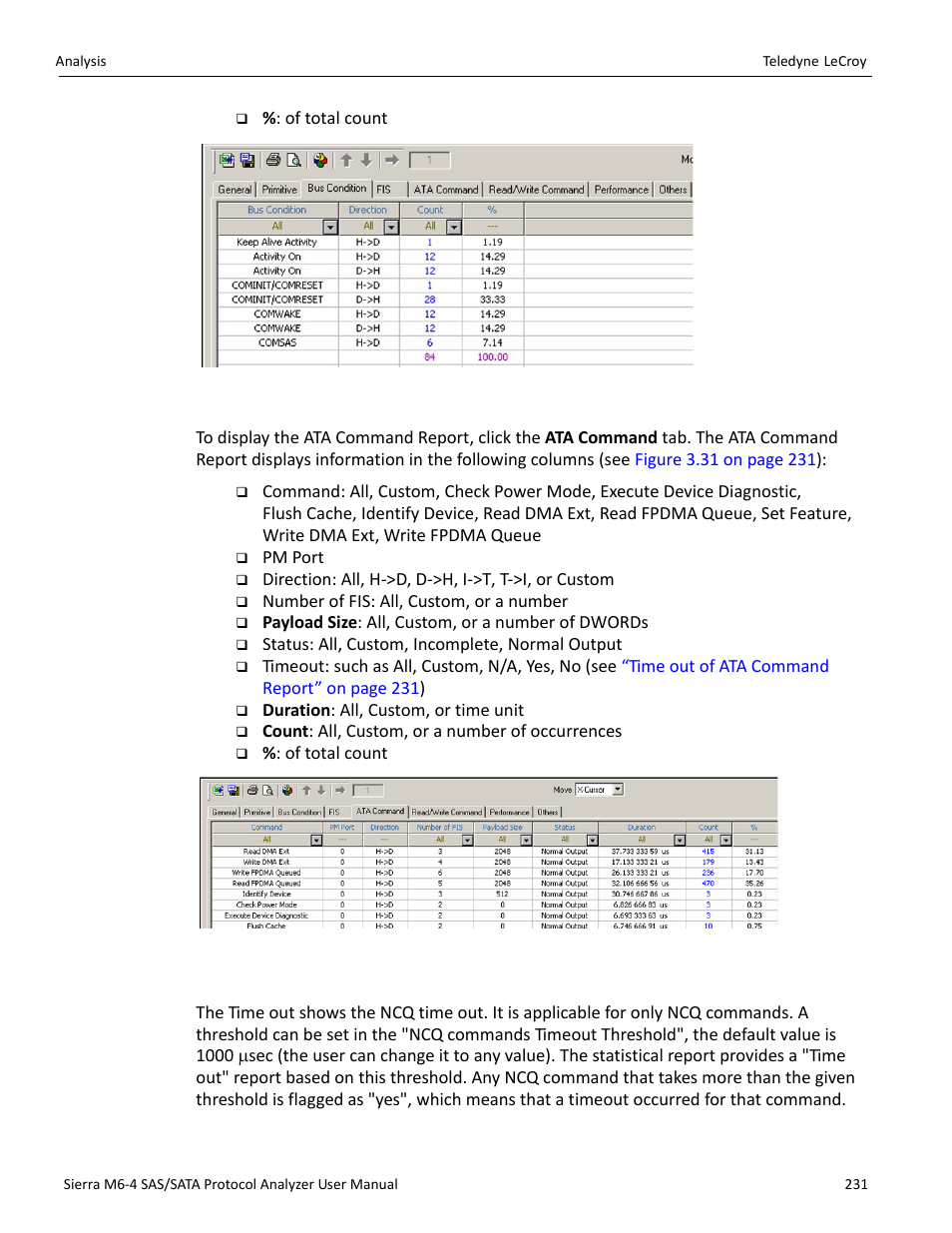 Ata command report | Teledyne LeCroy Sierra M6-4 SAS_SATA Protocol Analyzer User Manual User Manual | Page 235 / 498