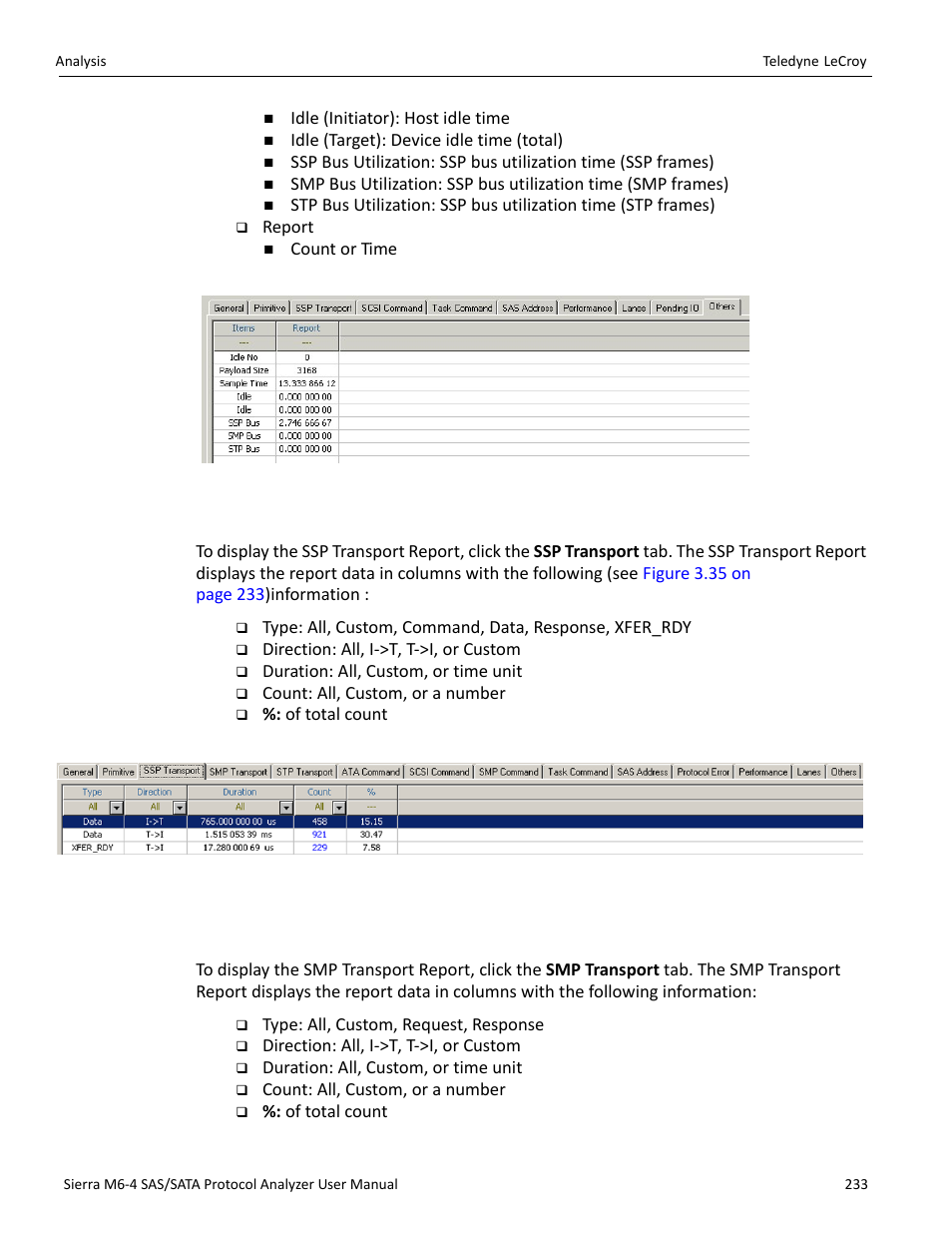 Ssp transport report (sas), Smp transport report (sas) | Teledyne LeCroy Sierra M6-4 SAS_SATA Protocol Analyzer User Manual User Manual | Page 237 / 498