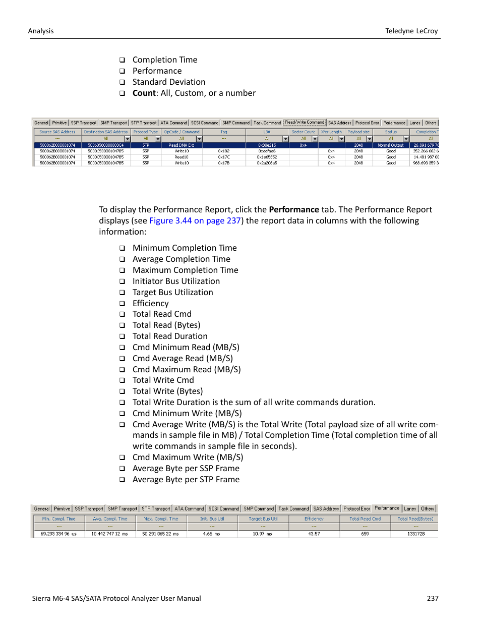 Performance report (sas), Tion (see | Teledyne LeCroy Sierra M6-4 SAS_SATA Protocol Analyzer User Manual User Manual | Page 241 / 498