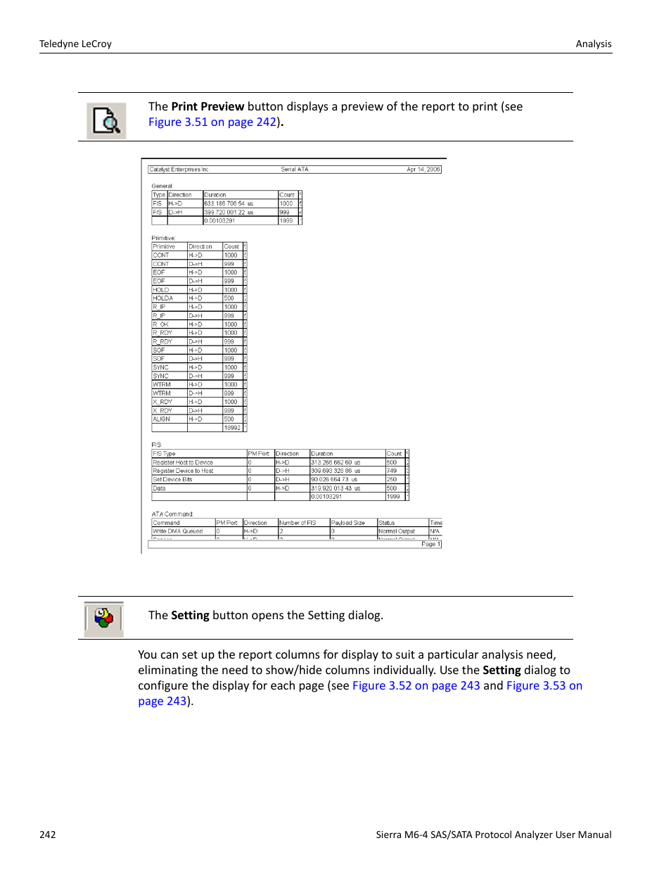 Print preview, Report display settings | Teledyne LeCroy Sierra M6-4 SAS_SATA Protocol Analyzer User Manual User Manual | Page 246 / 498