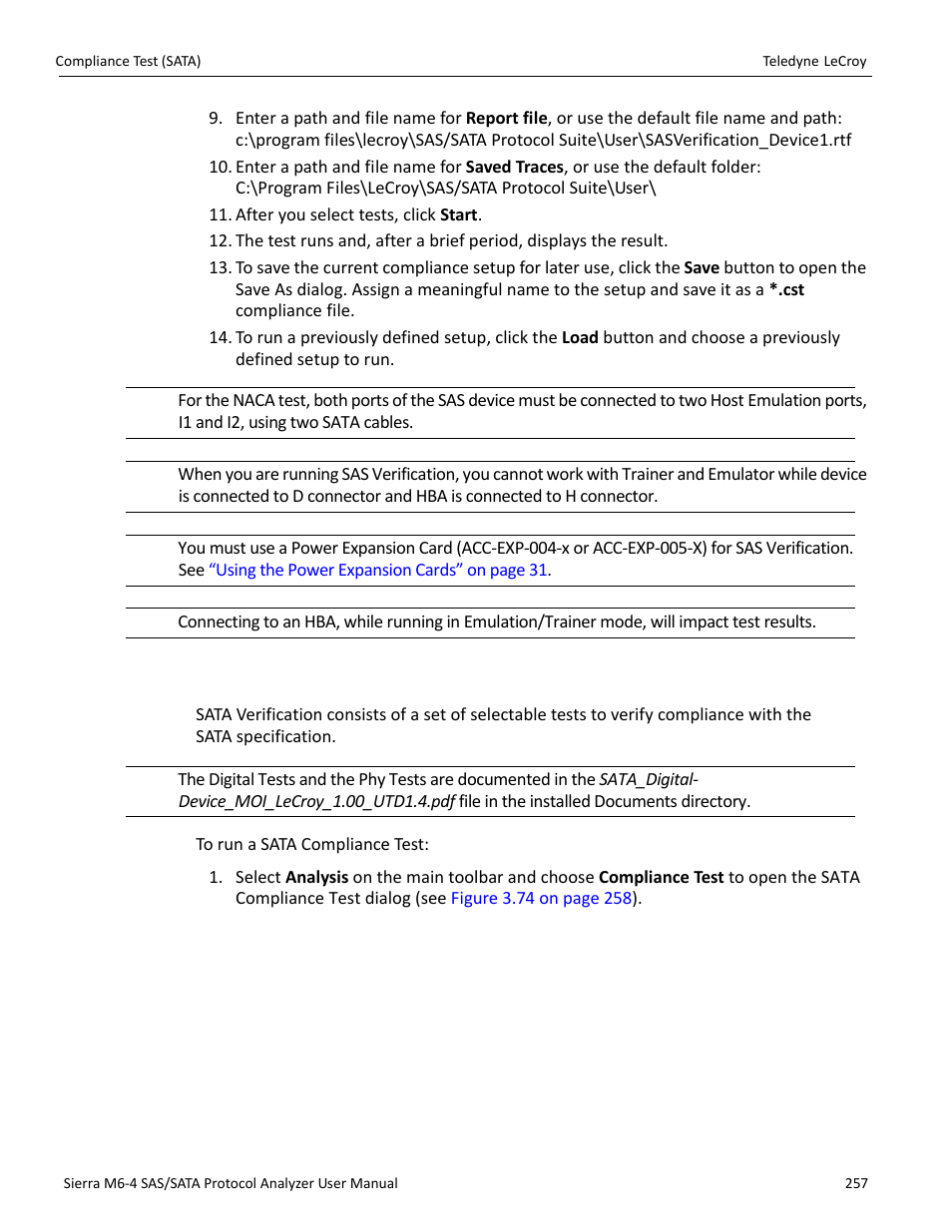 6 compliance test (sata) | Teledyne LeCroy Sierra M6-4 SAS_SATA Protocol Analyzer User Manual User Manual | Page 261 / 498