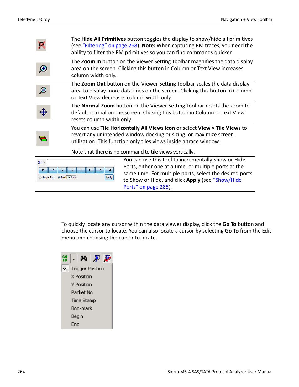 1 go to menu, Locate cursors | Teledyne LeCroy Sierra M6-4 SAS_SATA Protocol Analyzer User Manual User Manual | Page 268 / 498