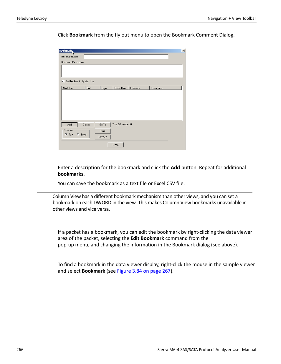 Editing a bookmark, Finding a bookmark | Teledyne LeCroy Sierra M6-4 SAS_SATA Protocol Analyzer User Manual User Manual | Page 270 / 498