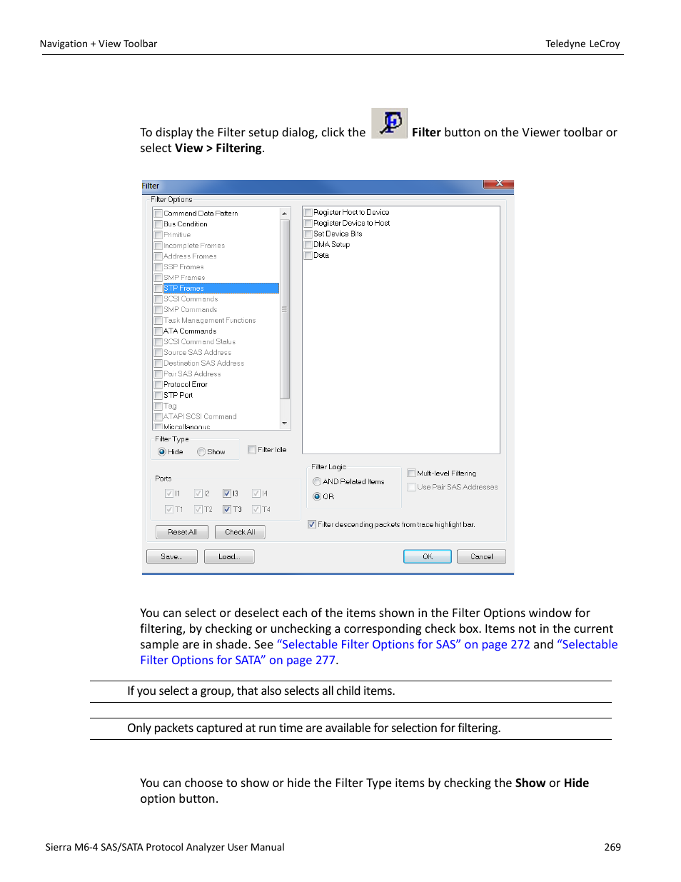 3 filter setup, Filter type | Teledyne LeCroy Sierra M6-4 SAS_SATA Protocol Analyzer User Manual User Manual | Page 273 / 498