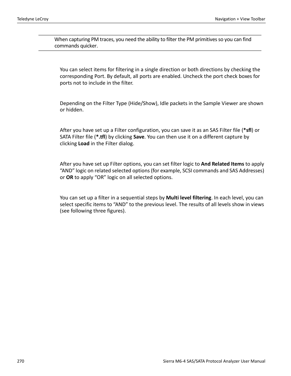 Filtering direction, Filter idle, Save filter setup | Filter logic, Multilevel filtering | Teledyne LeCroy Sierra M6-4 SAS_SATA Protocol Analyzer User Manual User Manual | Page 274 / 498