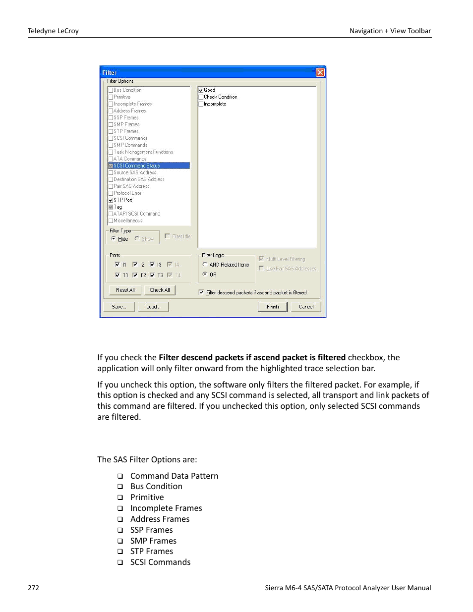 Filter descending packets from trace highlight bar, 4 selectable filter options for sas | Teledyne LeCroy Sierra M6-4 SAS_SATA Protocol Analyzer User Manual User Manual | Page 276 / 498