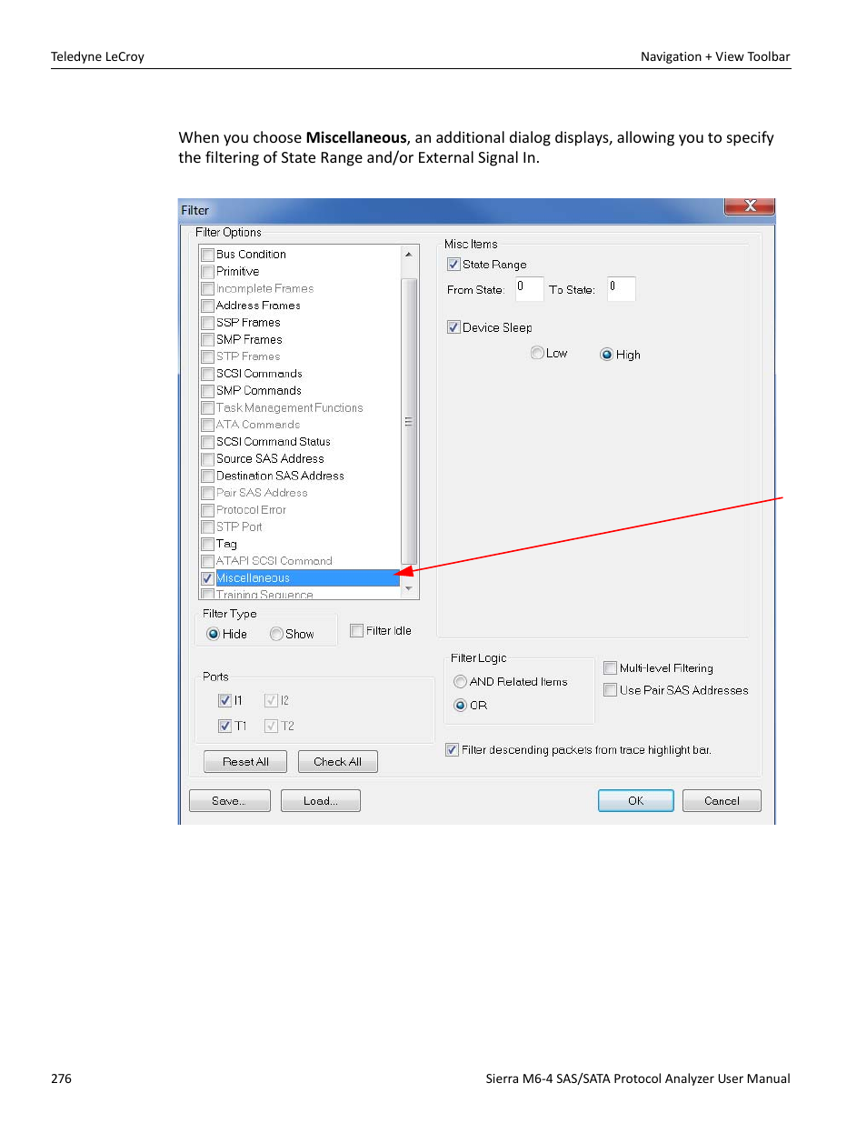 Filter miscellaneous | Teledyne LeCroy Sierra M6-4 SAS_SATA Protocol Analyzer User Manual User Manual | Page 280 / 498