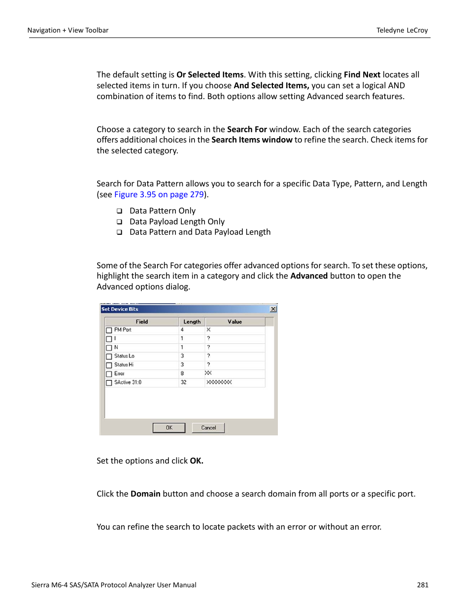 Search logic, Search for, Search domain | Teledyne LeCroy Sierra M6-4 SAS_SATA Protocol Analyzer User Manual User Manual | Page 285 / 498