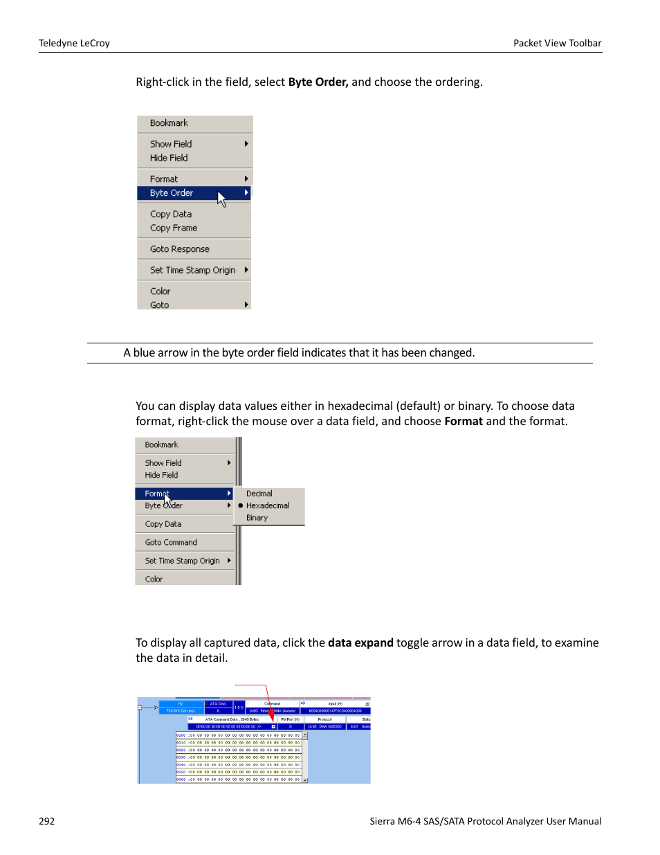 Choose data format, Show all data | Teledyne LeCroy Sierra M6-4 SAS_SATA Protocol Analyzer User Manual User Manual | Page 296 / 498