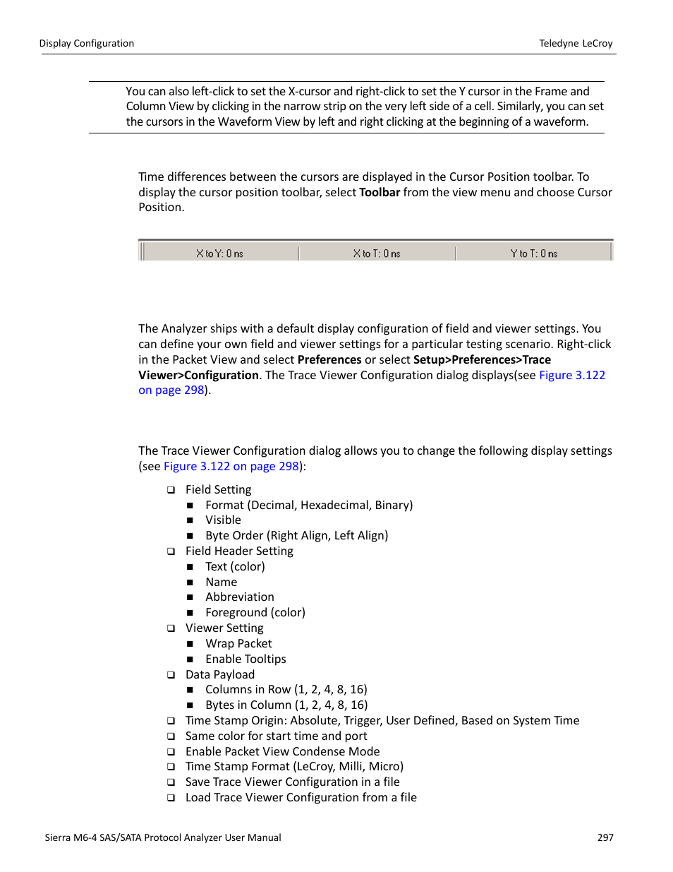 Time, 14 display configuration, 1 trace viewer configuration | Display | Teledyne LeCroy Sierra M6-4 SAS_SATA Protocol Analyzer User Manual User Manual | Page 301 / 498