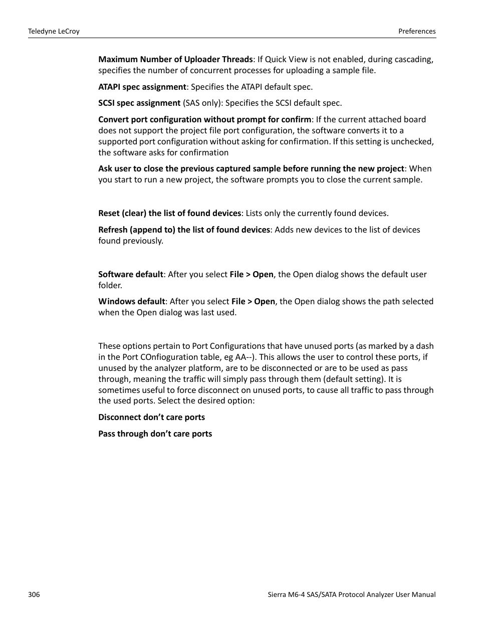 Found device list mode, Browse default path, Port configuration setting | Teledyne LeCroy Sierra M6-4 SAS_SATA Protocol Analyzer User Manual User Manual | Page 310 / 498
