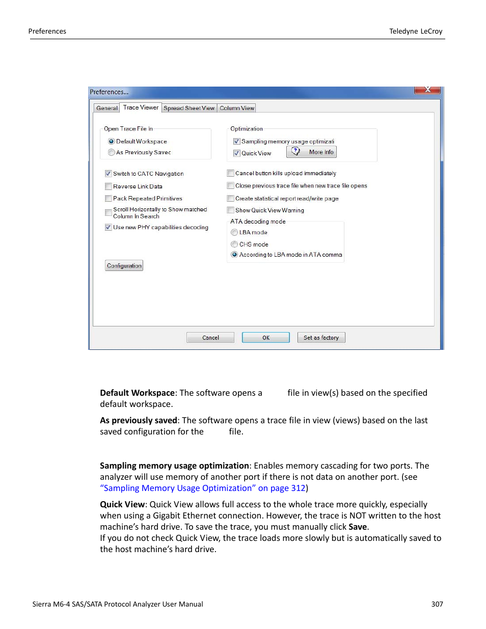 2 trace viewer tab, Open trace file in, Optimization | Teledyne LeCroy Sierra M6-4 SAS_SATA Protocol Analyzer User Manual User Manual | Page 311 / 498