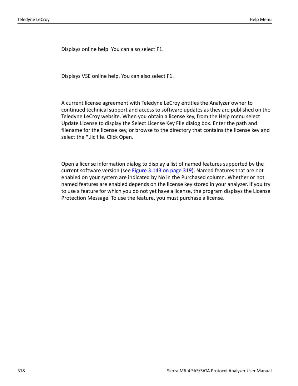 2 help topics, 3 vse help topics, 4 update license | 5 display license information | Teledyne LeCroy Sierra M6-4 SAS_SATA Protocol Analyzer User Manual User Manual | Page 322 / 498