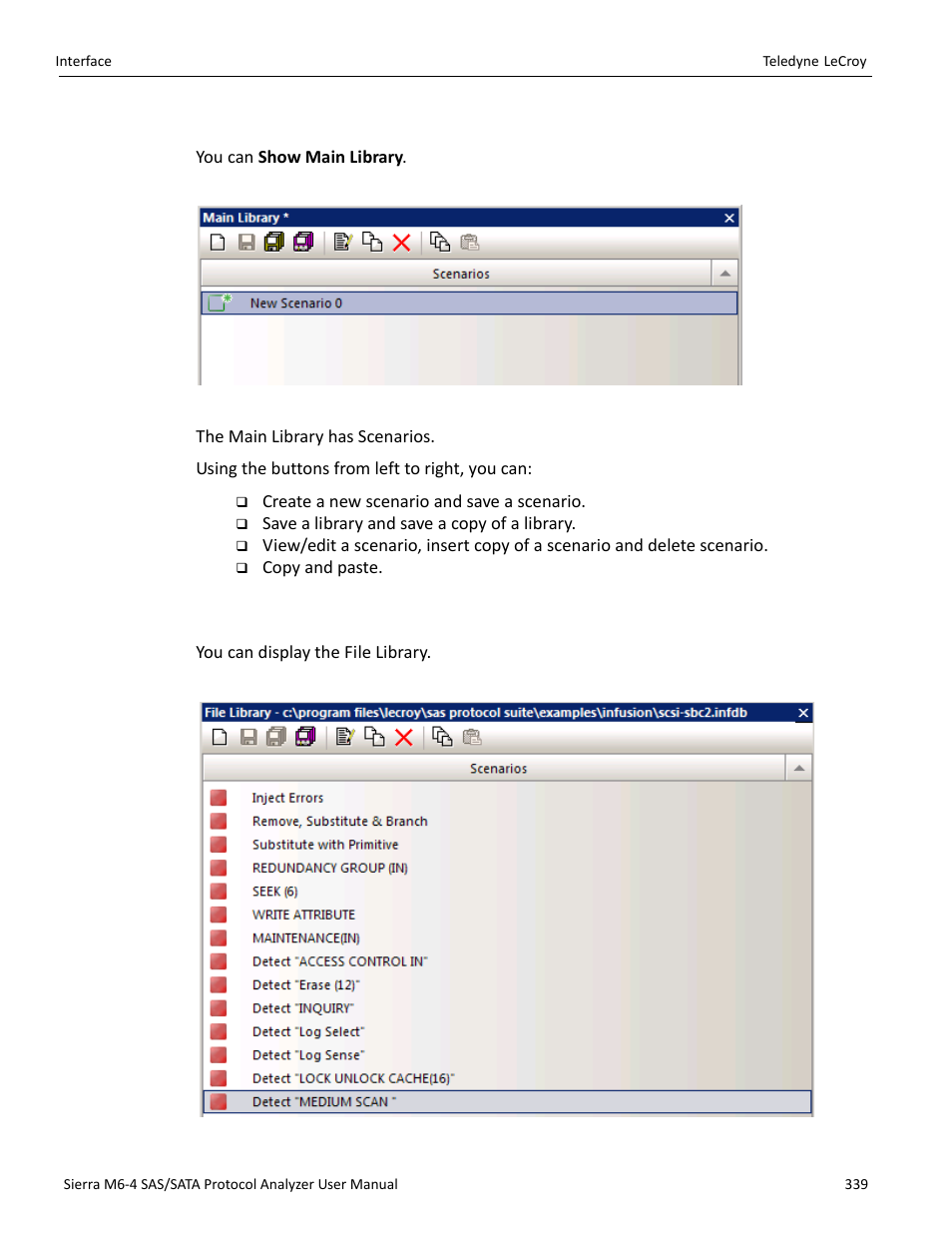 3 main library, 4 file library | Teledyne LeCroy Sierra M6-4 SAS_SATA Protocol Analyzer User Manual User Manual | Page 343 / 498