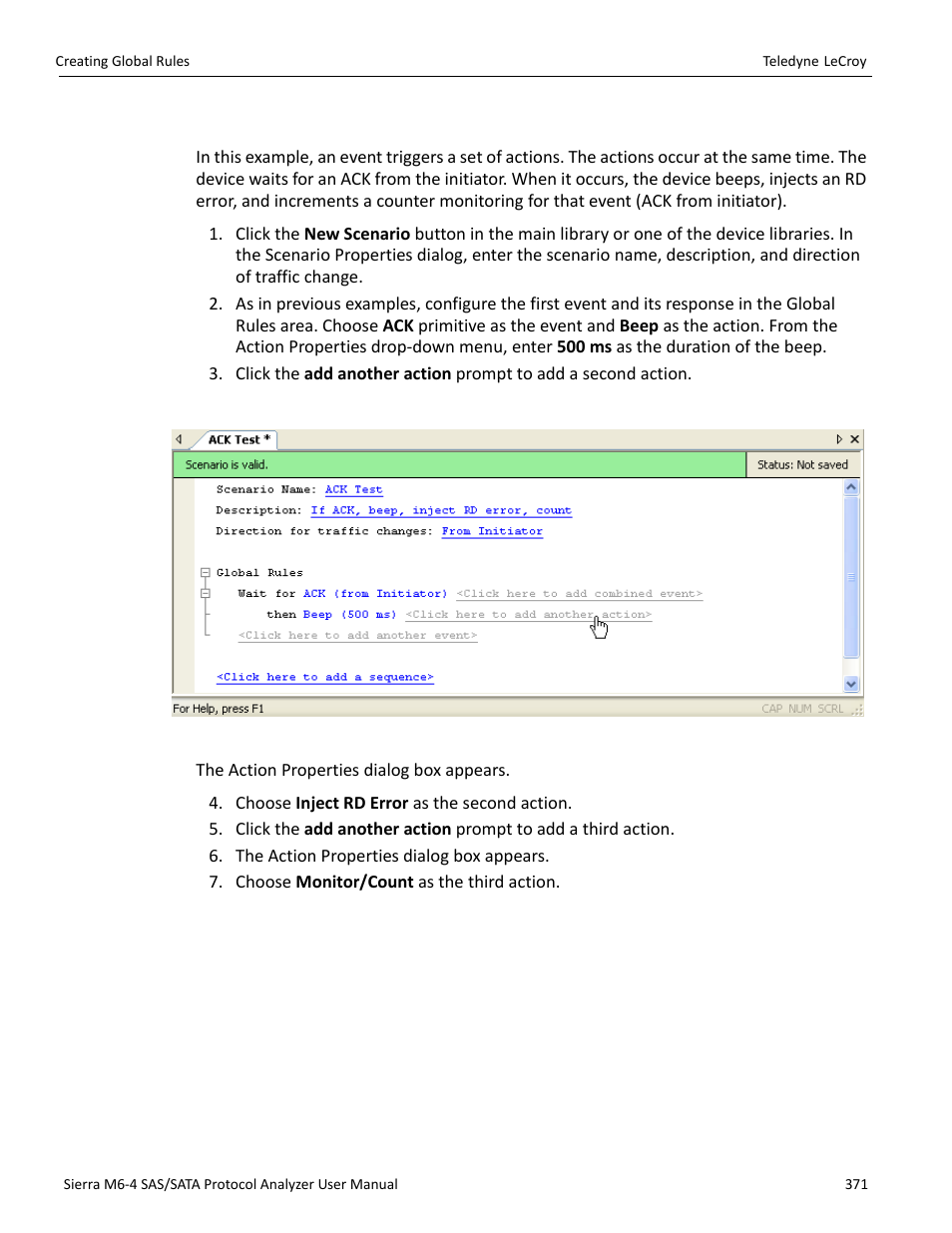 5 example 5: multiple actions on a single event | Teledyne LeCroy Sierra M6-4 SAS_SATA Protocol Analyzer User Manual User Manual | Page 375 / 498