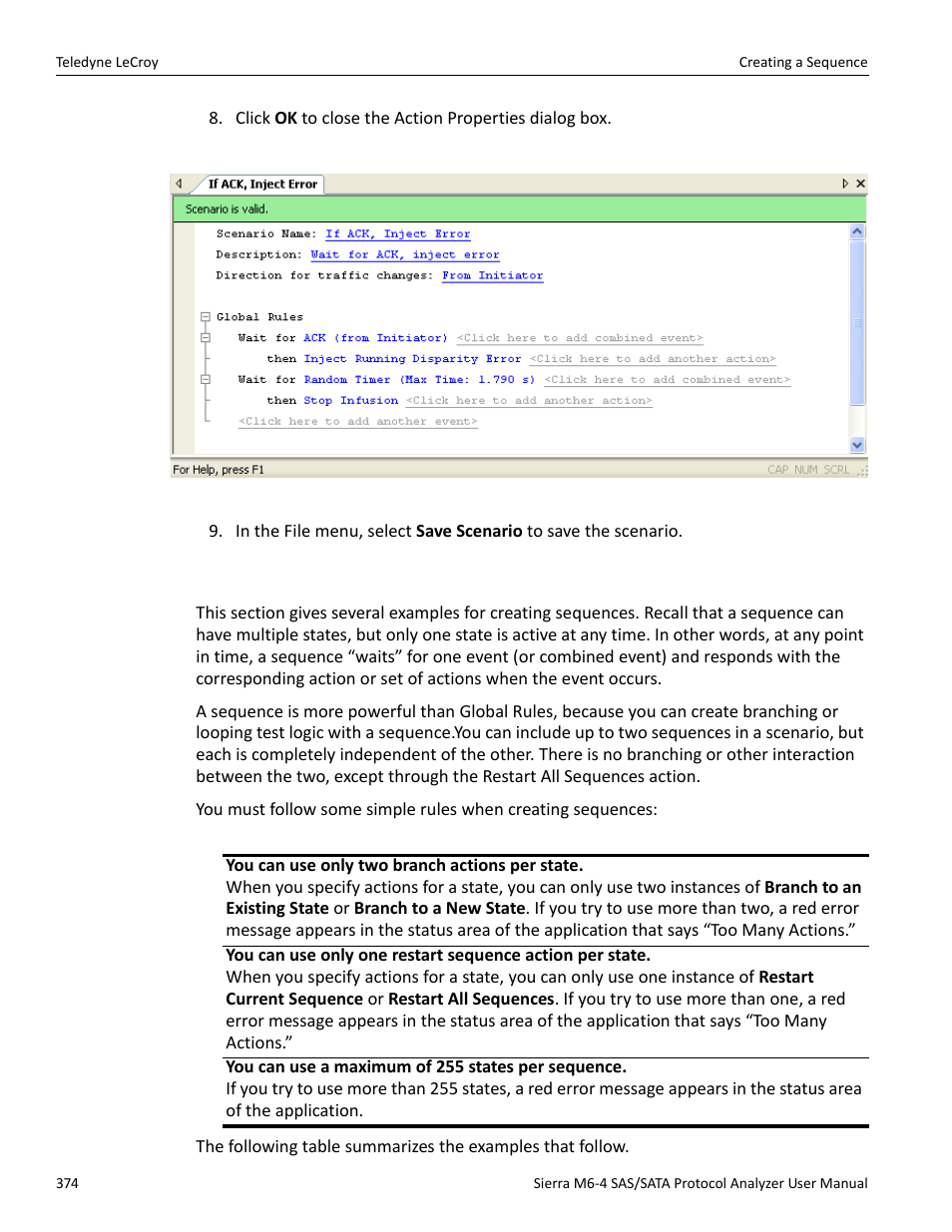 10 creating a sequence | Teledyne LeCroy Sierra M6-4 SAS_SATA Protocol Analyzer User Manual User Manual | Page 378 / 498