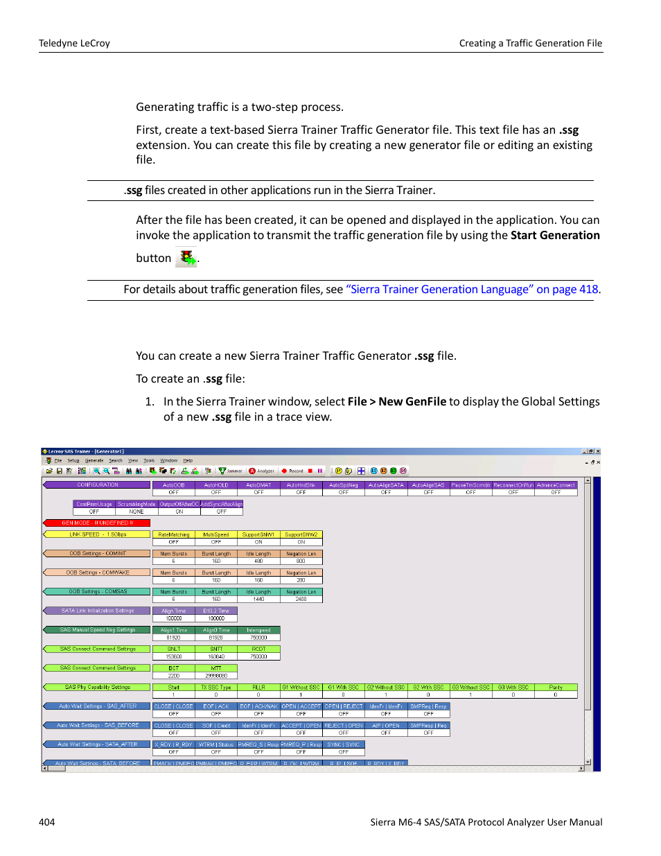 5 creating a traffic generation file, 1 creating a new generator file | Teledyne LeCroy Sierra M6-4 SAS_SATA Protocol Analyzer User Manual User Manual | Page 408 / 498