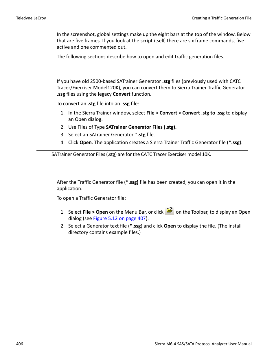 3 converting an satrainer traffic generation file, 4 opening a traffic generation file | Teledyne LeCroy Sierra M6-4 SAS_SATA Protocol Analyzer User Manual User Manual | Page 410 / 498