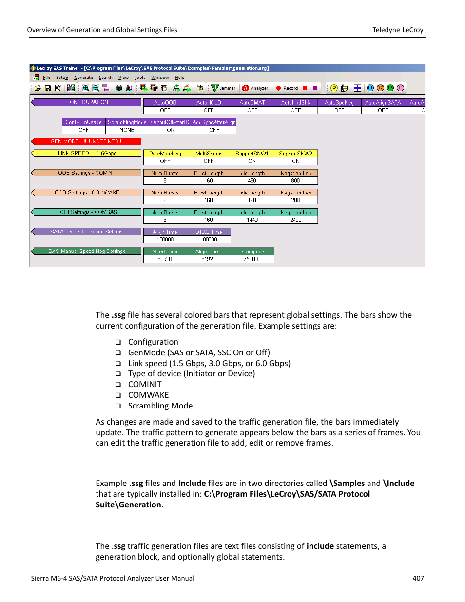 5 layout, 6 overview of generation and global settings files, 1 traffic generation (*.ssg) files | Teledyne LeCroy Sierra M6-4 SAS_SATA Protocol Analyzer User Manual User Manual | Page 411 / 498
