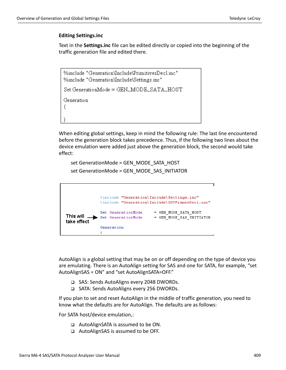 The global setting “autoalign | Teledyne LeCroy Sierra M6-4 SAS_SATA Protocol Analyzer User Manual User Manual | Page 413 / 498