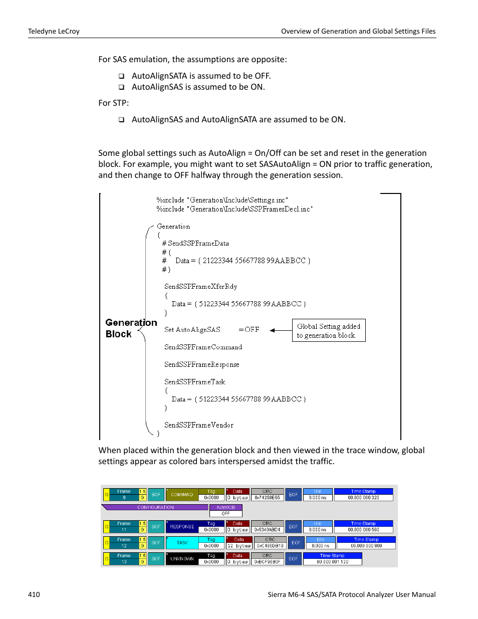 Placing global settings in the generation block | Teledyne LeCroy Sierra M6-4 SAS_SATA Protocol Analyzer User Manual User Manual | Page 414 / 498