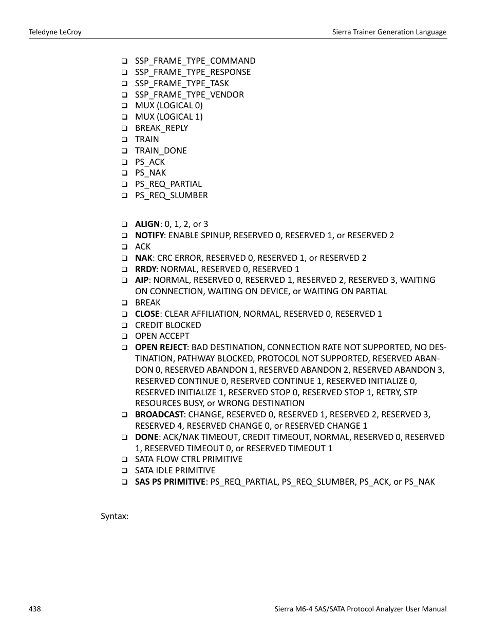 Primitive category, Wait commands | Teledyne LeCroy Sierra M6-4 SAS_SATA Protocol Analyzer User Manual User Manual | Page 442 / 498