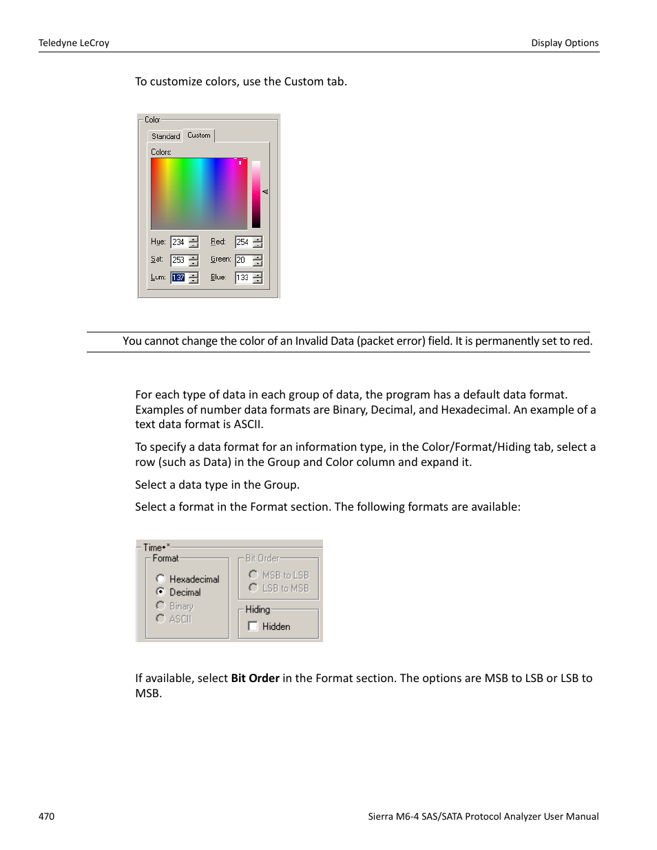 Formats display options | Teledyne LeCroy Sierra M6-4 SAS_SATA Protocol Analyzer User Manual User Manual | Page 474 / 498