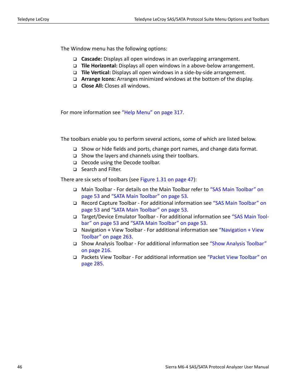 8 window, 9 help, 10 toolbars | Teledyne LeCroy Sierra M6-4 SAS_SATA Protocol Analyzer User Manual User Manual | Page 48 / 498