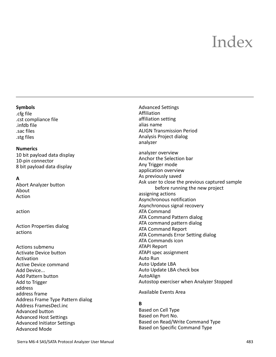 Index | Teledyne LeCroy Sierra M6-4 SAS_SATA Protocol Analyzer User Manual User Manual | Page 487 / 498