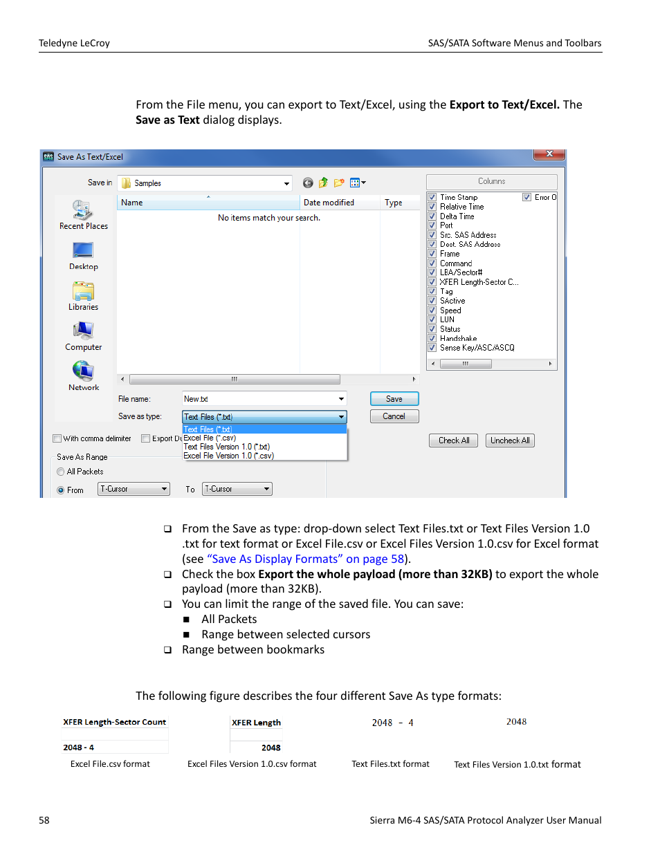 Export to text/excel | Teledyne LeCroy Sierra M6-4 SAS_SATA Protocol Analyzer User Manual User Manual | Page 60 / 498