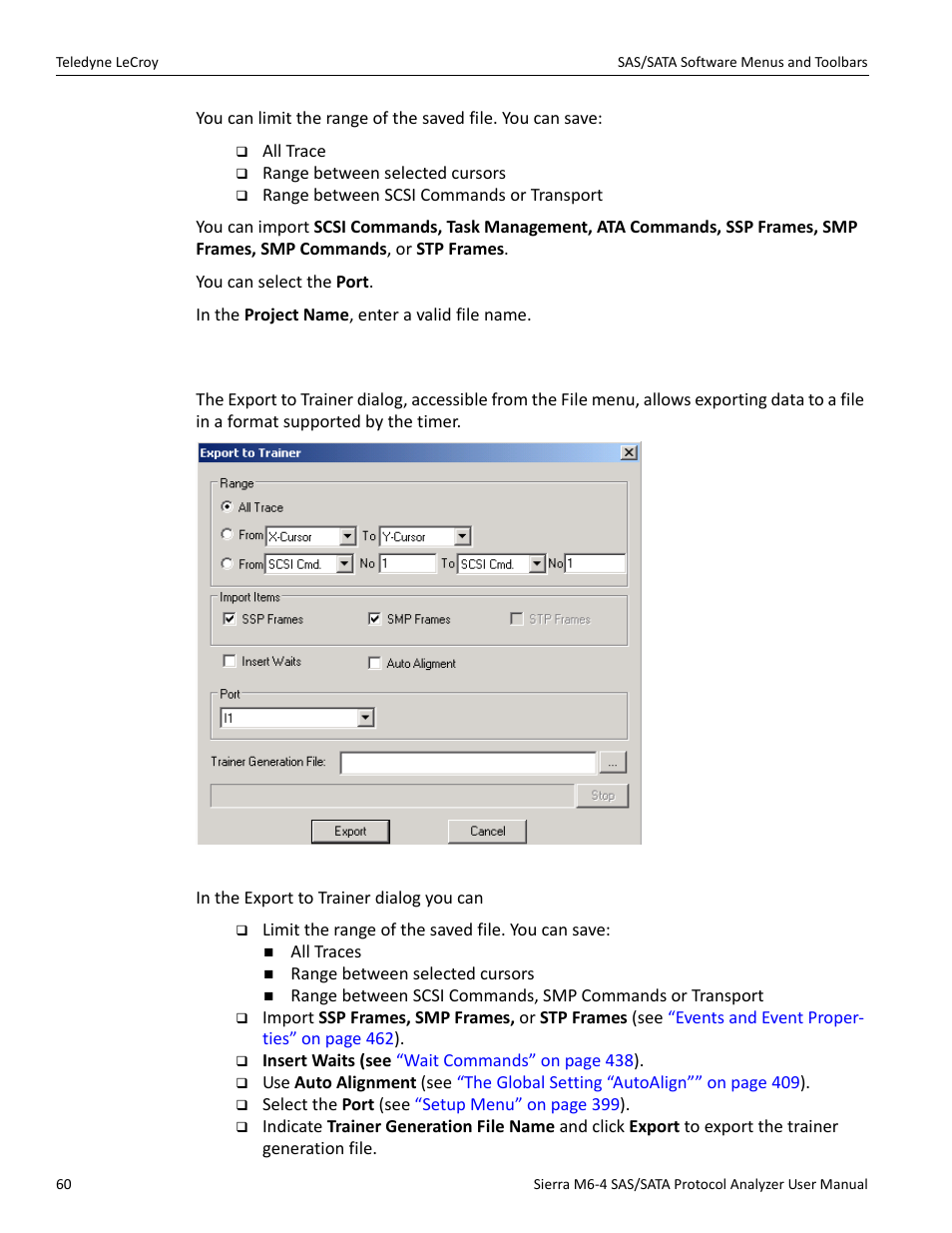 10 export to trainer | Teledyne LeCroy Sierra M6-4 SAS_SATA Protocol Analyzer User Manual User Manual | Page 62 / 498