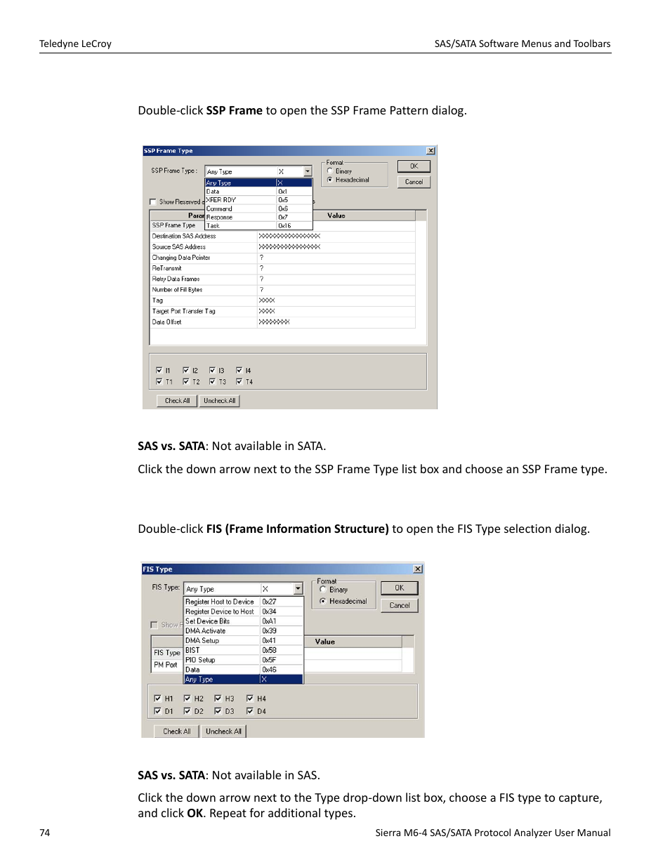 26 ssp frame (sas only), 27 fis (frame information structure) (sata only) | Teledyne LeCroy Sierra M6-4 SAS_SATA Protocol Analyzer User Manual User Manual | Page 76 / 498