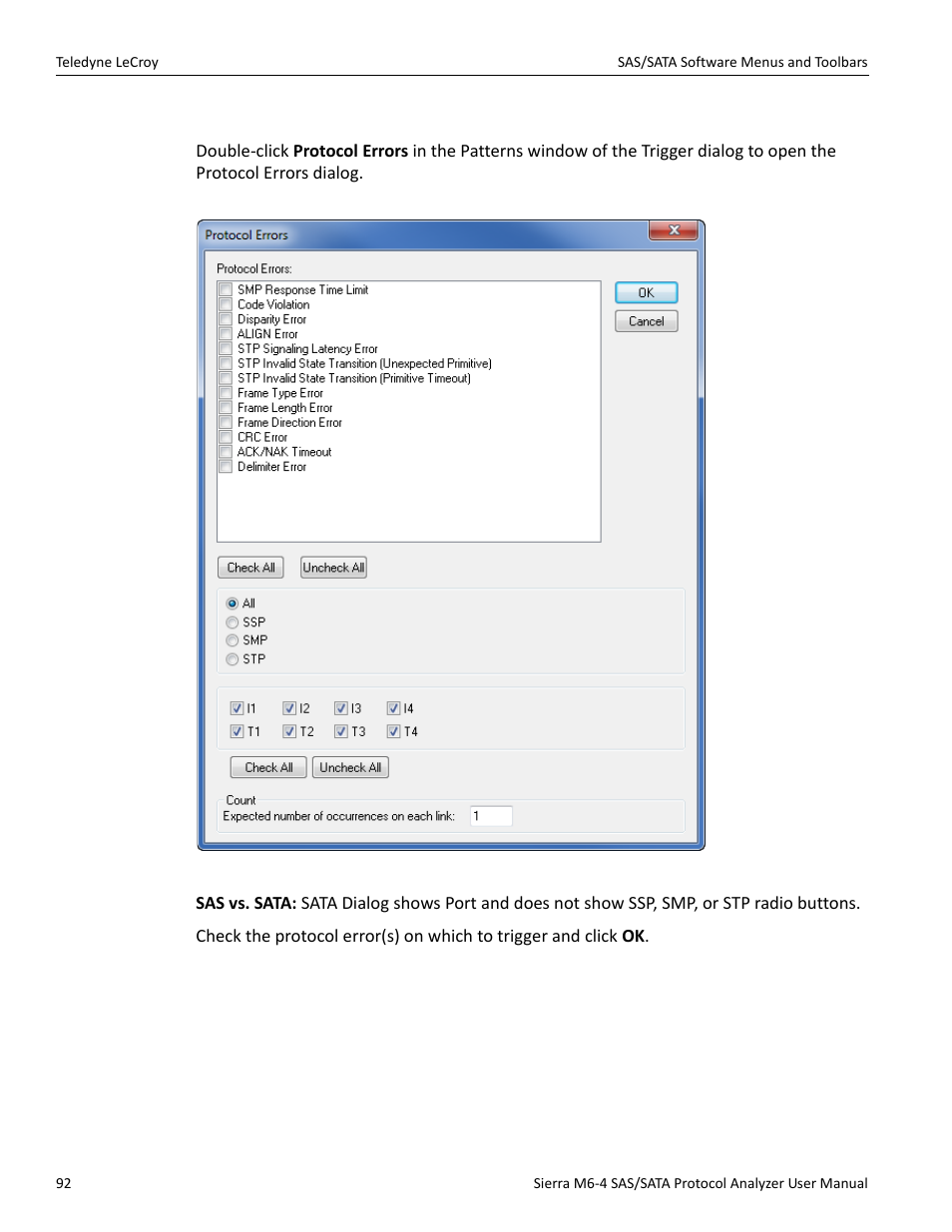 Protocol errors | Teledyne LeCroy Sierra M6-4 SAS_SATA Protocol Analyzer User Manual User Manual | Page 94 / 498